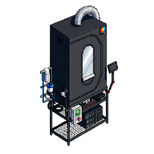 Verdant research pod — sealed chamber with linear-rail camera arm, Atlas Scientific sensors, control panel, and Apogee PAR meter